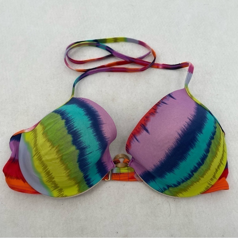 VICTORIA’S SECRET Women Padded Bikini Top Halter Underwire Tye Dye Swimwear 36D